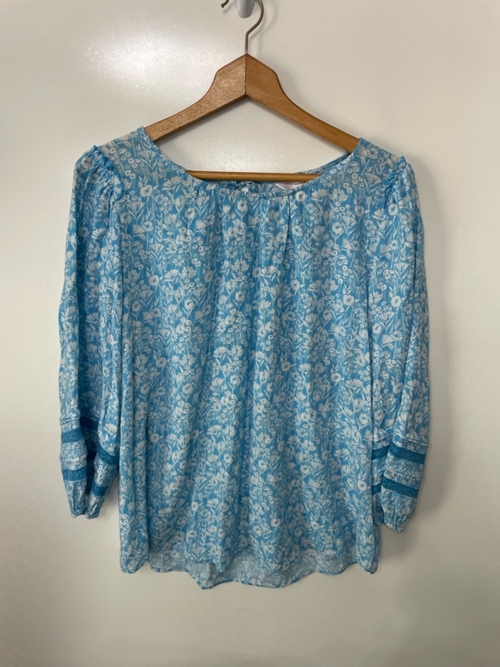 Lauren Conrad Light Blue Flowy Floral Boho Festival Peasant Top Womens L Cottage